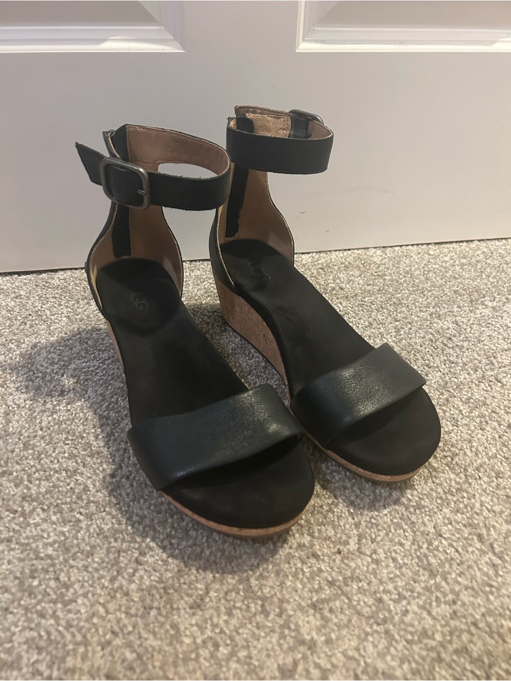 UGG Black Cork Wedge Ankle-Strap Sandals